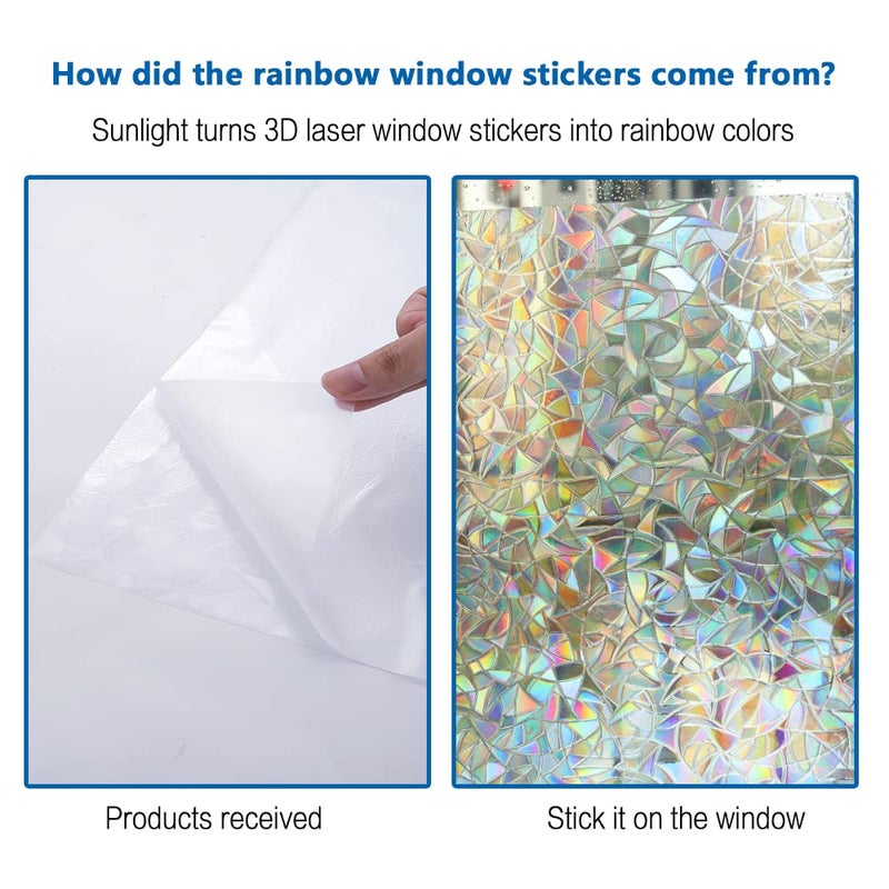typumpkin Privacy Film, Rainbow Clings, 3D Decorative Vinyl, Stained Glass Decals, Static Cling Window Sticker - Removable Non-Adhesive UV Blocking (35.4" x 118") - Image 2